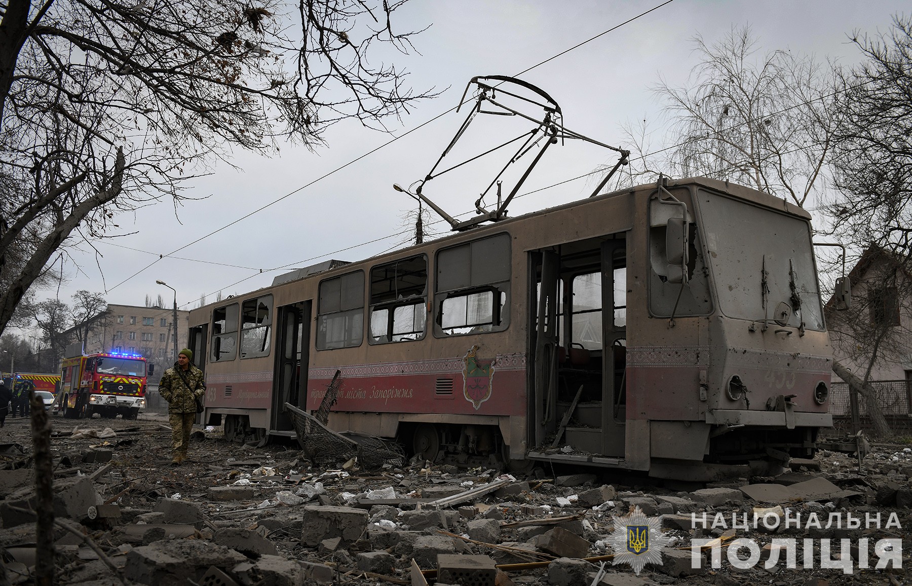 Archive photo of damage and emergency response in Zaporizhzhia in December 2023.