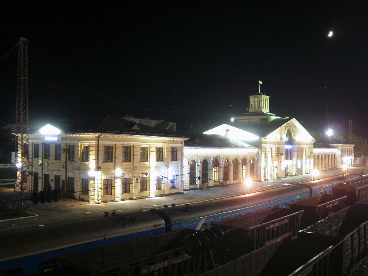 Archive night view of Lozova railway station in 2010.