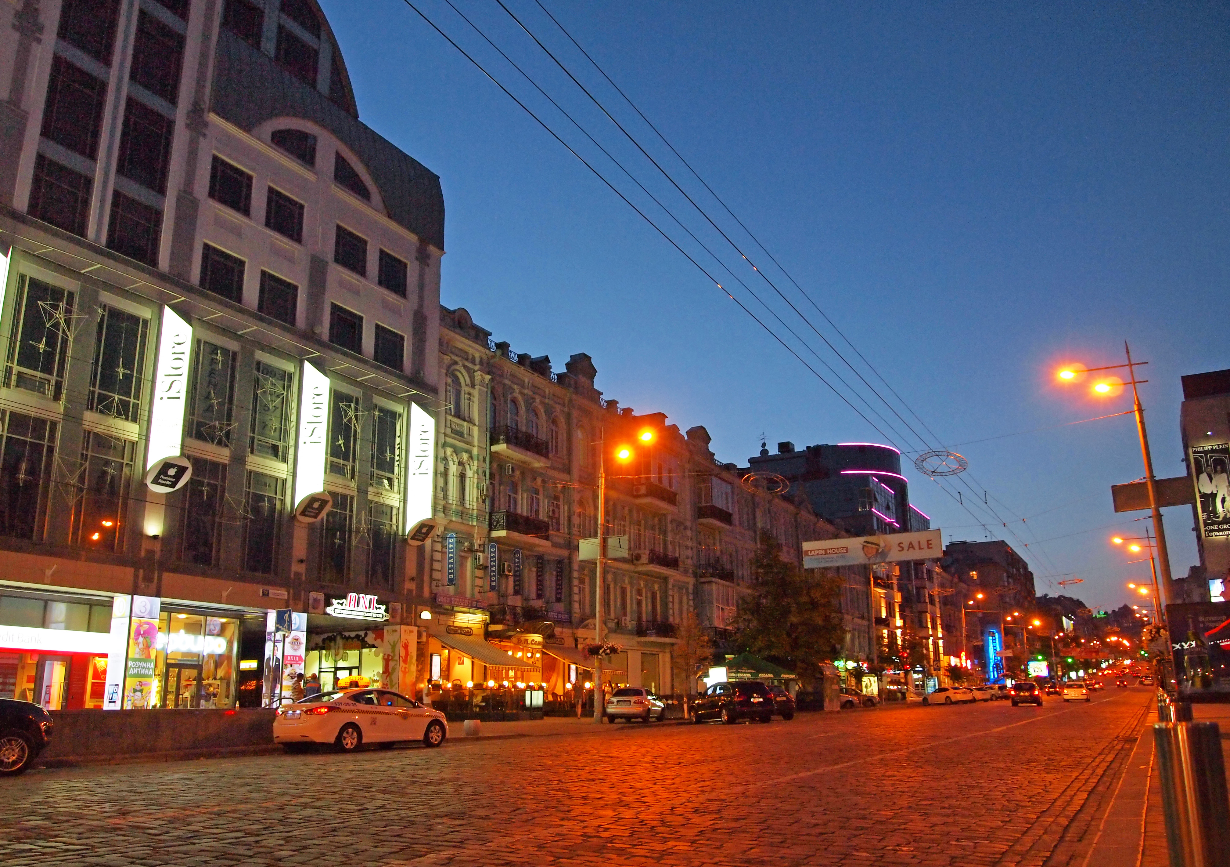 Archive night view of Velyka Vasylkivska Street in Kyiv in August 2013.