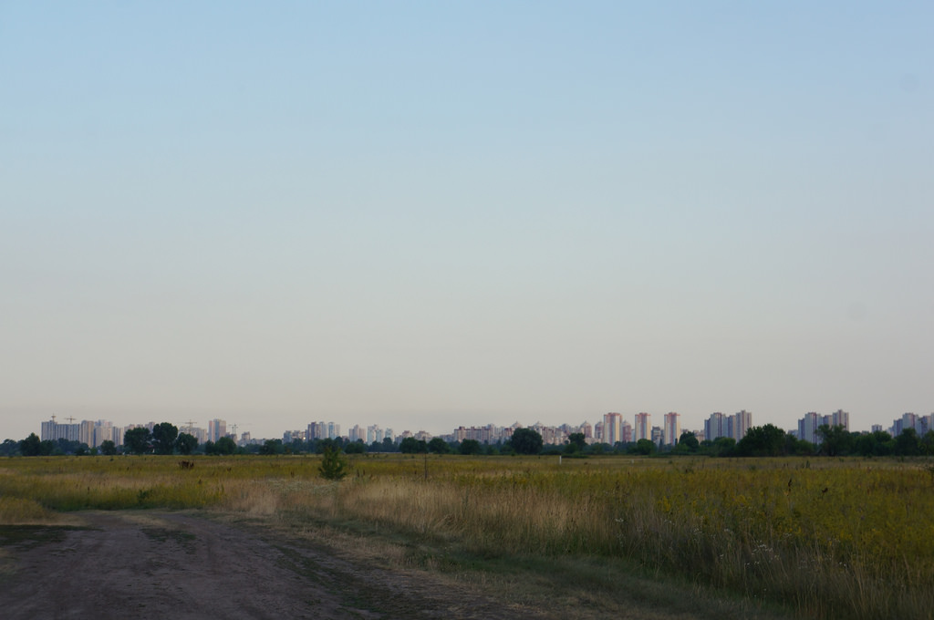 Archive skyline view of the Troieshchyna residential district in Kyiv.