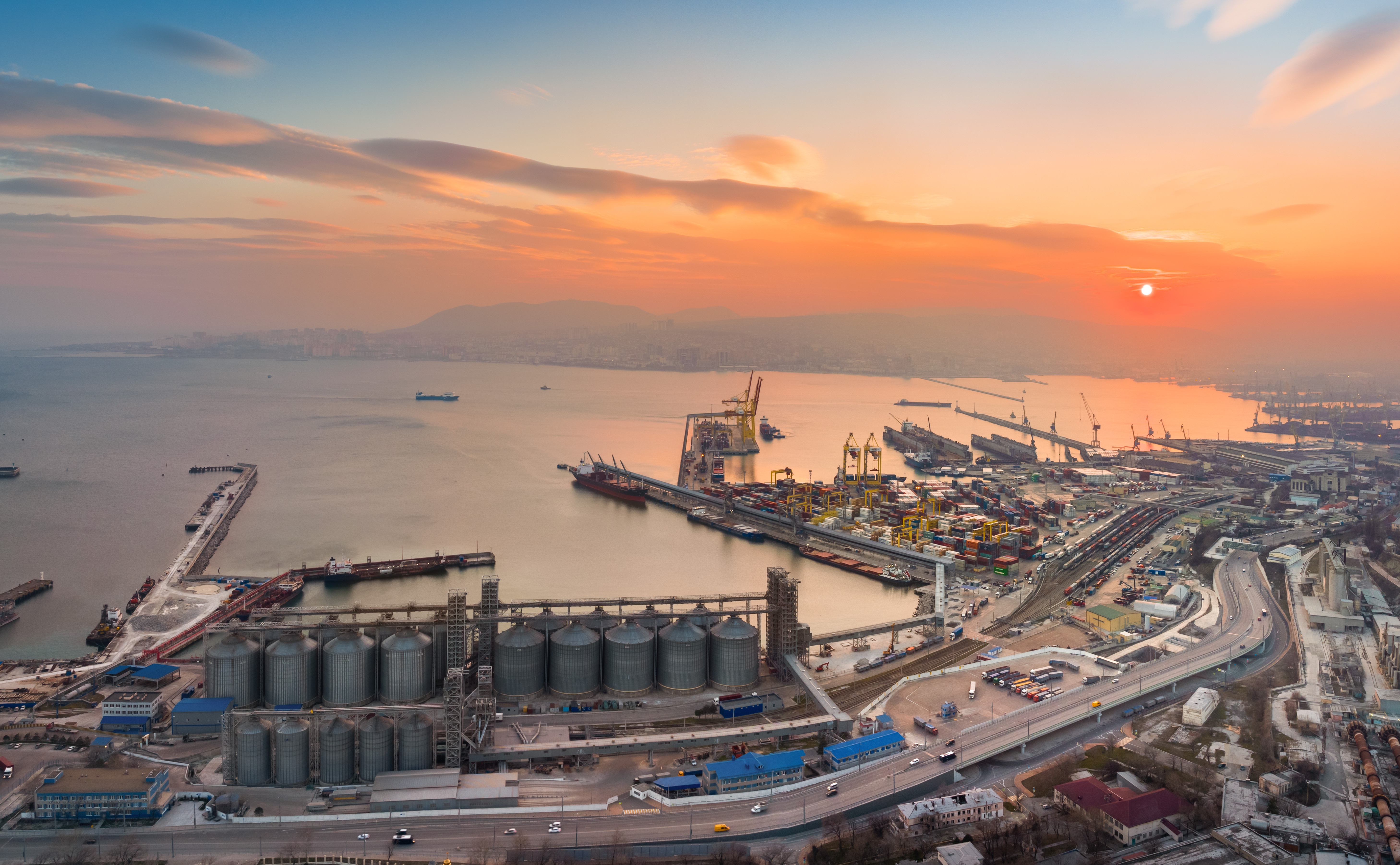 Archive aerial view of the Port of Novorossiysk in 2022.