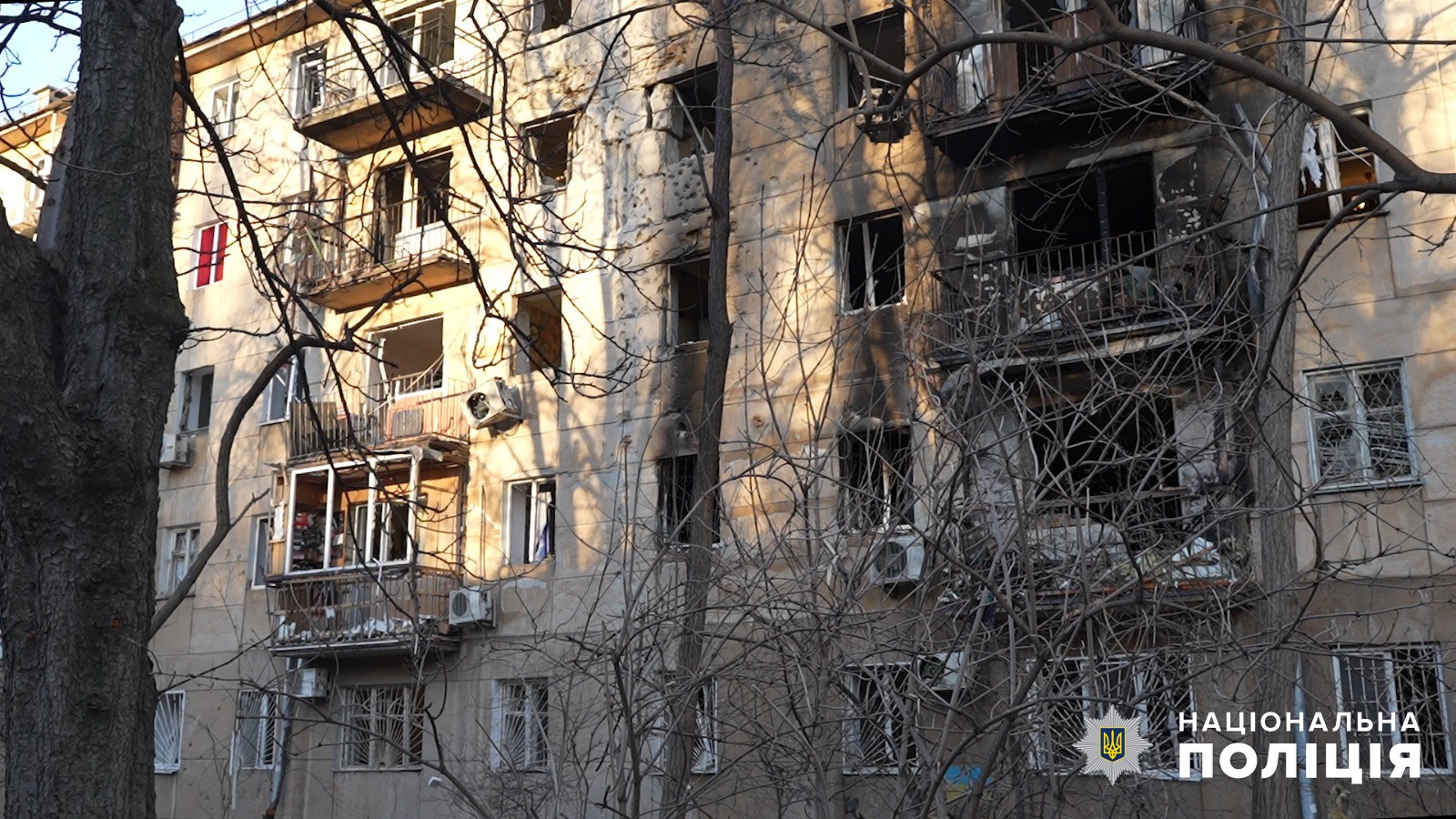 Archive exterior photo of a damaged apartment building in Odesa on 17 January 2024.